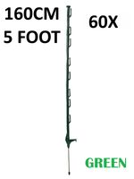 60 x 5ft (160cm) Electric Fence Green Poly Posts Stakes tape rope horse paddock