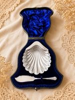 Solid Silver Victorian Shell Dish with Matching Knife/Spreader in Fitted Case