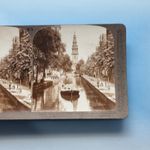Amsterdam Stereoview C1900 Real Photo Holland Workin Canal Barge City Street