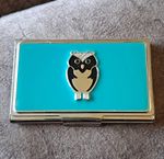 Papyrus Metal Card/ Cigarette Case Turquoise Front with Owl Animal Design