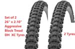 2 x 26 X 2.10 Tyres Mountain Bike MTB  Block Tread 26 x2.10 Offroad DH XC 2 tyre