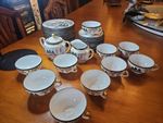Vintage Kutani Japan 34pc Geisha Lithophane Tea Set Mount Fuji Gilt
