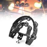 (Black)Double Row Metal Clamps ABS Half Moon Tambourine Robust For Gift For