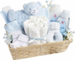 Baby Boy Gift Hamper with Teddy, Bib, Socks, Johnson's Bath & Shampoo Essentials