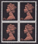 SG744y Phosphor Omitted 1/9 Dull Orange & Black Block of 4 Cat £260 MNH SG744Ey