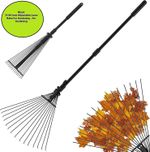 25 TINES ADJUSTABLE TELESCOPIC METAL GARDEN RAKE LEAF METAL HANDLE LAWN GRASS