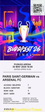 reproduction 2026 CHAMPIONS league final ARSENAL PSG PERSONALISED ticket