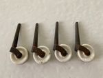 Vintage Set of 4 Small White Matching Ceramic Metal Porcelain Caster Wheels