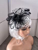 Black Fascinator Hat Sinamay Feather Headband Clip Wedding Royal Ascot Races