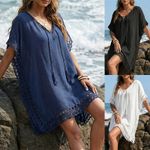 PLUS SIZE Ladies Cover Up Beach Baggy V Neck Dress Swimwear Holiday Long Tops UK