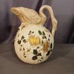 Large Antique Victorian Hand Painted Swan Water Jug with Gilt Accents. c1850.