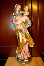 ANTIQUE 18" HAND CARVED WOOD OUR LADY VIRGIN MARY JESUS WALL STATUE SCULPTURE