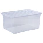 2 x Plastic Storage Box W/ Lids 90 L Storage Wham Crystal, Heavy Duty Tint Clear