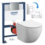 Wall Hung Toilet Pan Seat & GROHE 0.82m Low Height Cistern WC Frame Rimless ECO 
