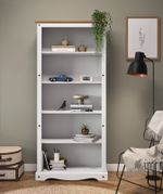 Corona Bookcase White Wax Large 5 Shelf Display Solid Wood Pine Wooden Painted