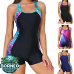 Womens Swimming Costume Racerback Boyleg Athletic Sports One Piece Swimsuit