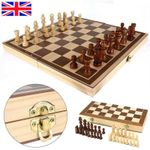 UK 30cm Large Chess Wooden Set Folding Chessboard Pieces Wood Board Family Toys