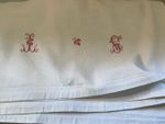 Antique French Linen Large Sheet with embroidered monogram