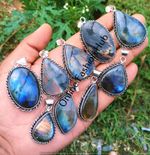Labradorite Gemstone 925 Sterling Silver Plated Pendants Lot Handmade Jewelry