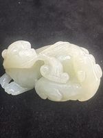 Qing dynasty Chinese white Jade Fine carved Ancient mythical beast.