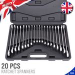 20pc Ratchet Spanners Wrench Polished Tool Kit Imperial Metric With Case Inch/MM