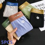5 Pcs Men's Striped Boxer Shorts Cotton Stretch Underwear Breathable Briefs