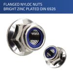 M10 - 10mm FLANGED NYLOC NYLOCK LOCK NUTS TYPE T BRIGHT ZINC PLATED BZP DIN 6926