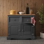 Corona Sideboard 2 Door Charcoal Grey Solid Wood Mexican Pine Wooden Cabinet