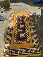 70s high pile acrylic wool rug orange brown waves vintage Mid Century Pop Art