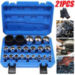 21Pcs 1/2" Drive Universal Spline Socket 12-point 8-36mm CR-V Metric Socket Set