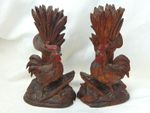 Pair antique carved wood BLACK FOREST bird chicken vase epergne candleholders