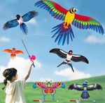 Kids Cartoon Eagle Kite Foldable Outdoor Flying Toy with Handle & String