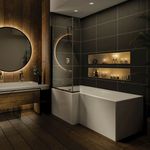 L-Shaped 1600 x 850mm Shower Bath & Screen Bathroom Tub Modern White Acrylic