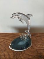 Glass Dolphin On Agate Base Poised Over A Wave Handmade Vintage Collectable 