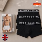 Men's Hugo Boss 3-PACK Boxers Underwear Cotton Classic Fit Solid Black M - XL UK