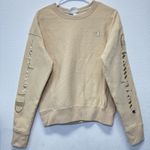 Champion Reverse Weave Sweatshirt Womens M Tan Embroidered Sleeve Logo Crewneck