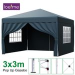 3x3M Heavy Duty Gazebo Marquee Pop UP Waterproof Garden Party Tent w/ Sides Blue