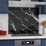 BELOFAY Designer Black Marble Toughened Glass Heat Resistant Kitchen Splashback