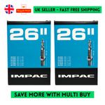 2 X IMPAC 26" Inch MTB Inner Tubes - SV26 40mm PRESTA VALVE (40/60c-559) Tube