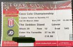 Ticket Stub, Stoke City v Burnley, Coca Cola Championship, 08/03/2008