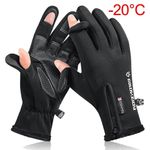 Waterproof Winter Fishing Gloves 2 Finger Flip Windproof Thermal Angling UK