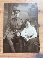 WWI Cabinet Card Photo Army Service Corps Soldier & Woman 15x10cm