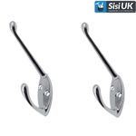 2 x CHROME DOUBLE HAT & COAT HOOKS Towel Robe Wardrobe Door Clothes Hanger