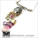 Modernist Silver Choker Necklace Rock Crystal Amethyst Fluorite Peridot Garnet