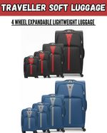 Premium Traveller Soft Luggage Set – Durable Black & Blue 4-Pcs Suitcase Kit