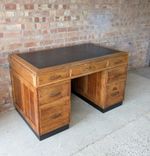 Vintage Art Deco Oak Writing Desk- 7 Drawer 1930s 