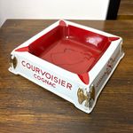 Courvoisier Cognac Square Ceramic Advertising Ashtray Red & White
