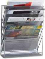 Hanging Magazine Rack Wall Mounted Document Holder 6 Tier Mesh Metal Silver