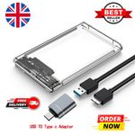 Hard Drive Caddy Case Enclosure 2.5 Inch USB 3.0 SATA External Clear HDD SSD