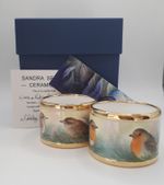 Collectable freehand painted Robin and Wren Napkin rings by Sandra Selby